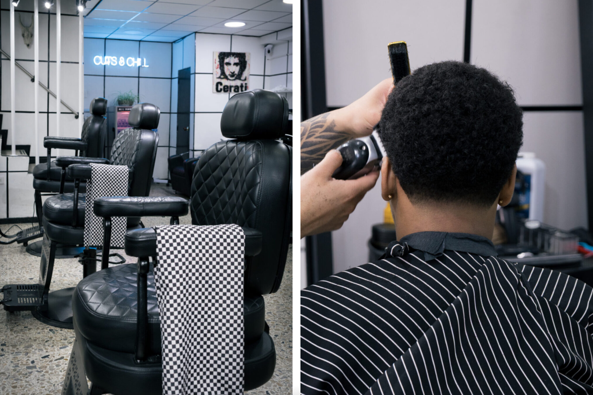Image of All Handmade physical store displaying black and white checkered and pinstripe patterns