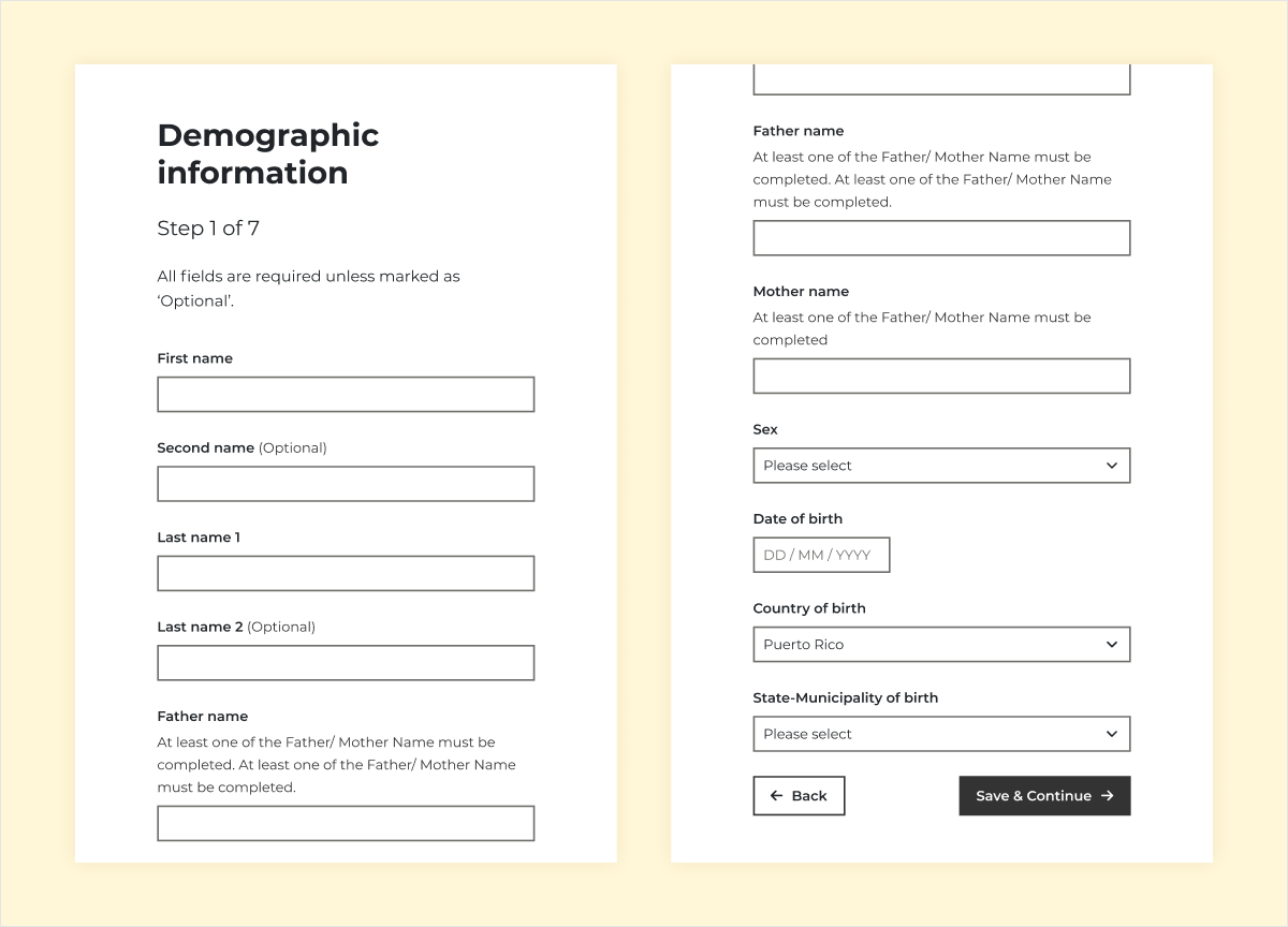 Screenshots of voter registration form